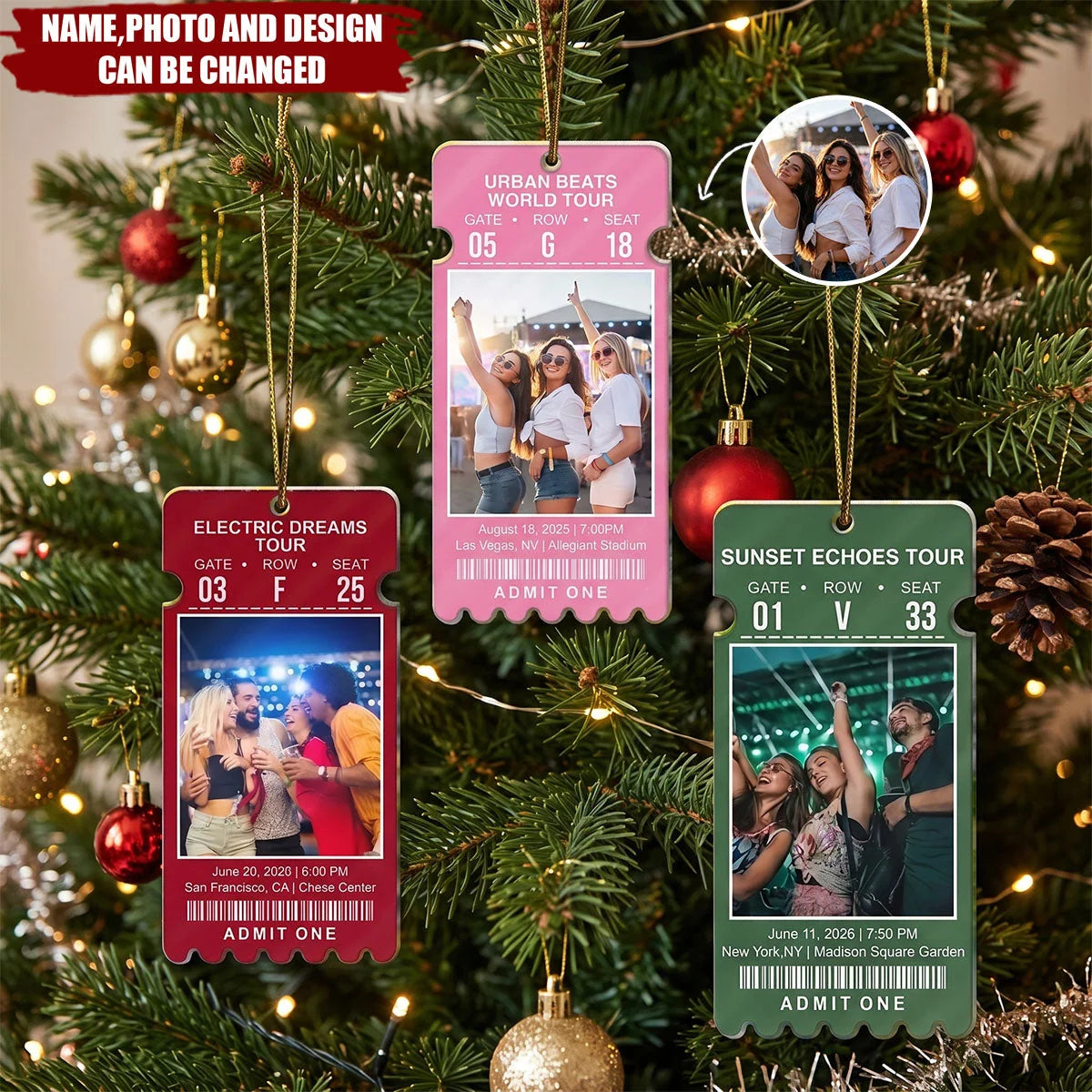 Admit One Custom Photo Concert Ticket Acrylic Ornament - Christmas Gift for Music Lovers