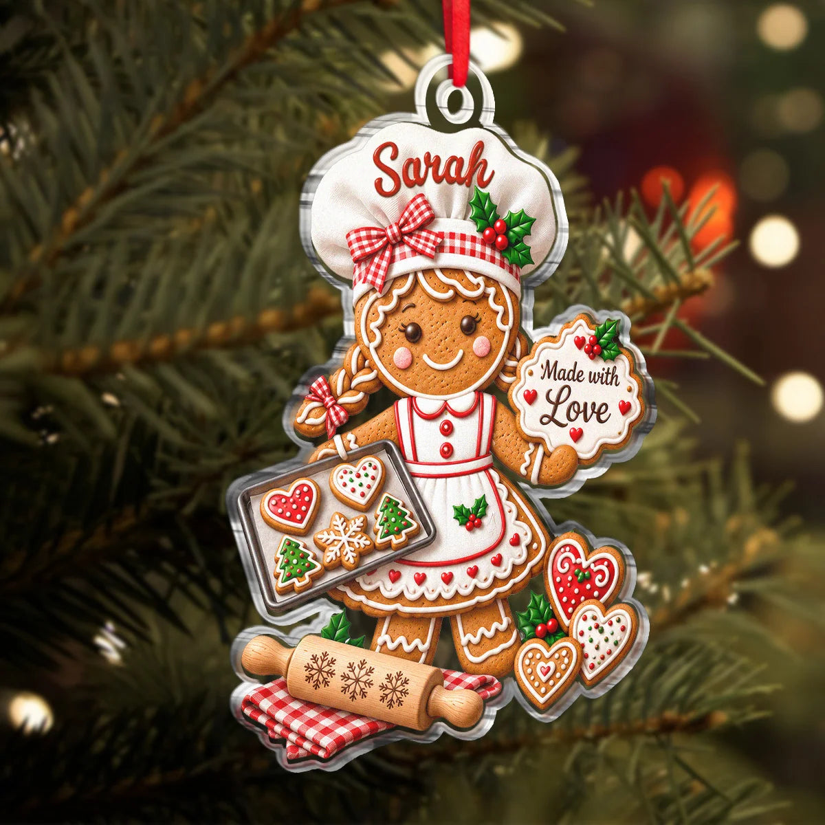 Made with Love Personalized Acrylic Ornament - Custom Christmas Gingerbread Baker Keepsake