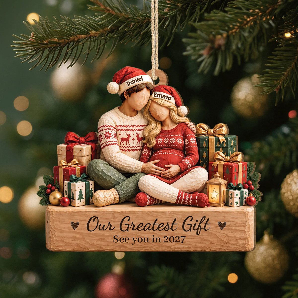 Our Greatest Gift Personalized Pregnancy Wooden Ornament - Christmas Keepsake for Expecting Couples