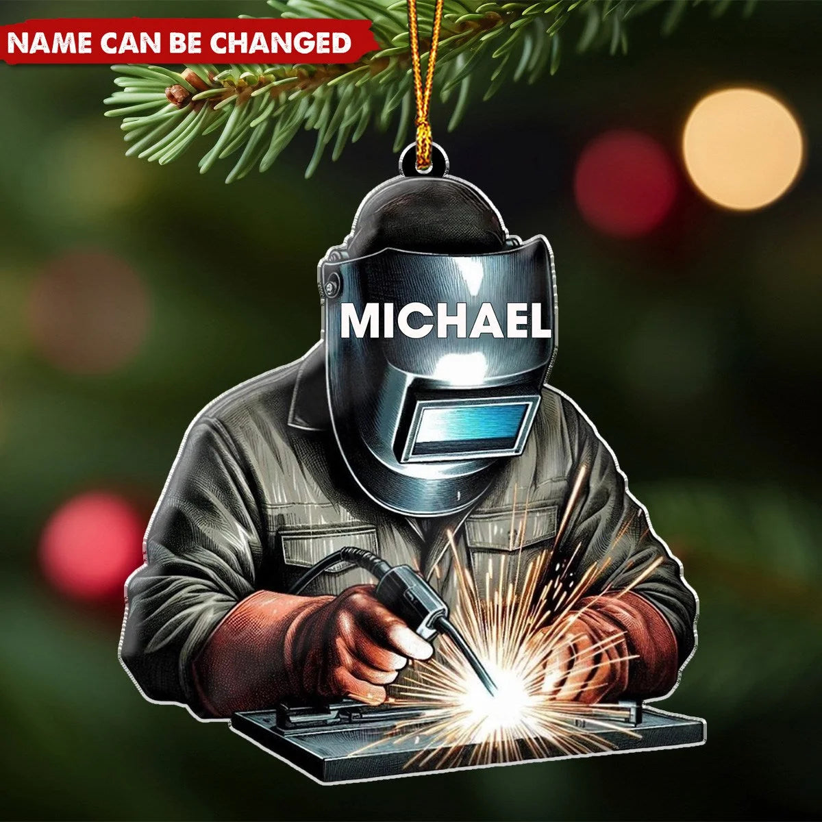 Custom Name Welder Acrylic Christmas Ornament - Personalized Holiday Keepsake Gift for Dad & Husband