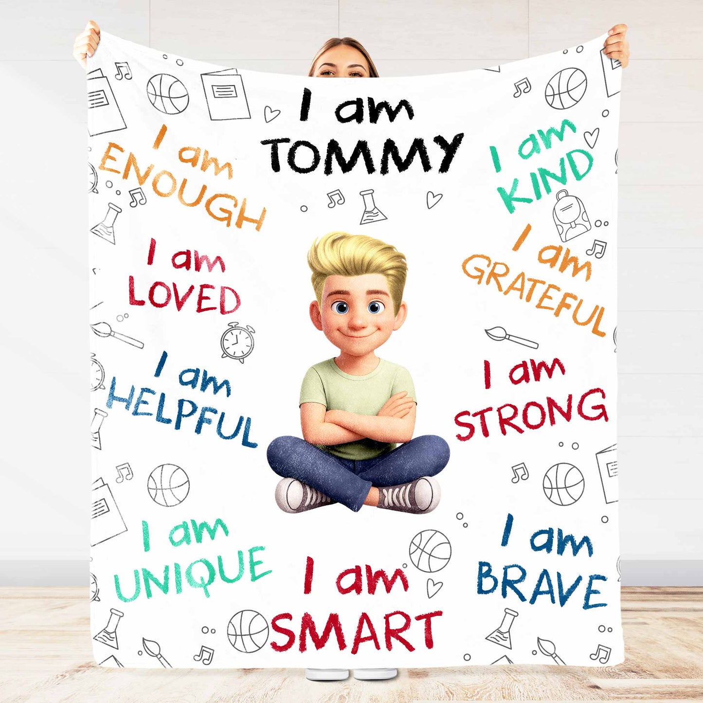 "I Am Enough, Brave & Strong" Personalized Kids Affirmation Blanket - Custom Gift for Boys & Girls