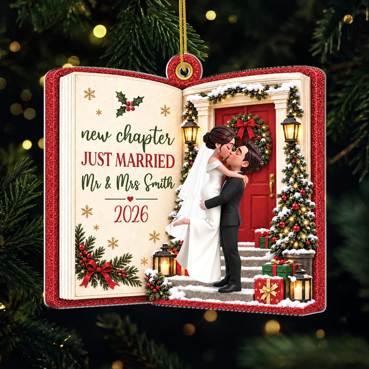 New Chapter, Just Married – Personalized Acrylic Ornament for Couple’s First Christmas, Gift