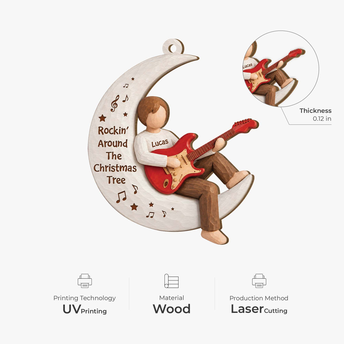 Rockin' Around The Christmas Tree Personalized Wooden Ornament - Custom Gift for Guitar Lovers