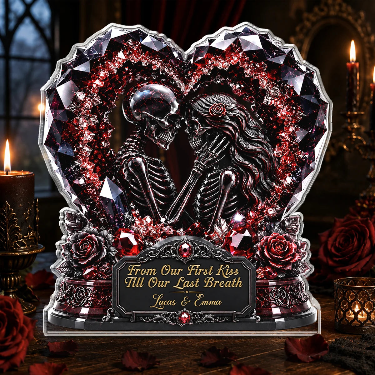 From Our First Kiss Skeleton Couple Personalized Acrylic Plaque - Custom Couples Romantic Keepsake