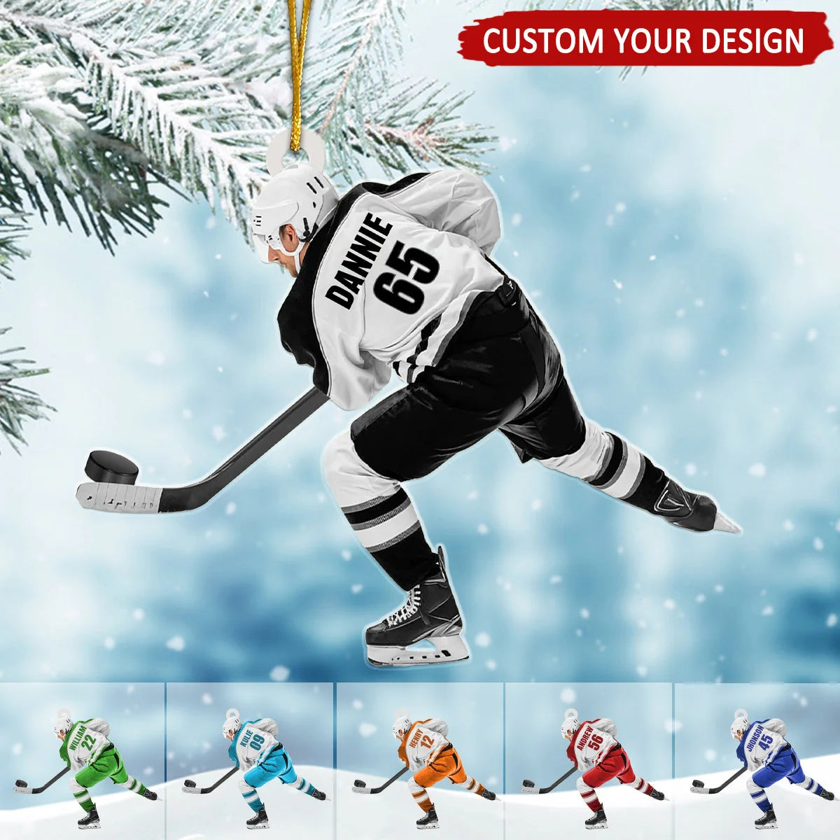 Personalized Ice Hockey Player Christmas Acrylic Ornament - Custom Name and Jersey Number Keepsake Gift