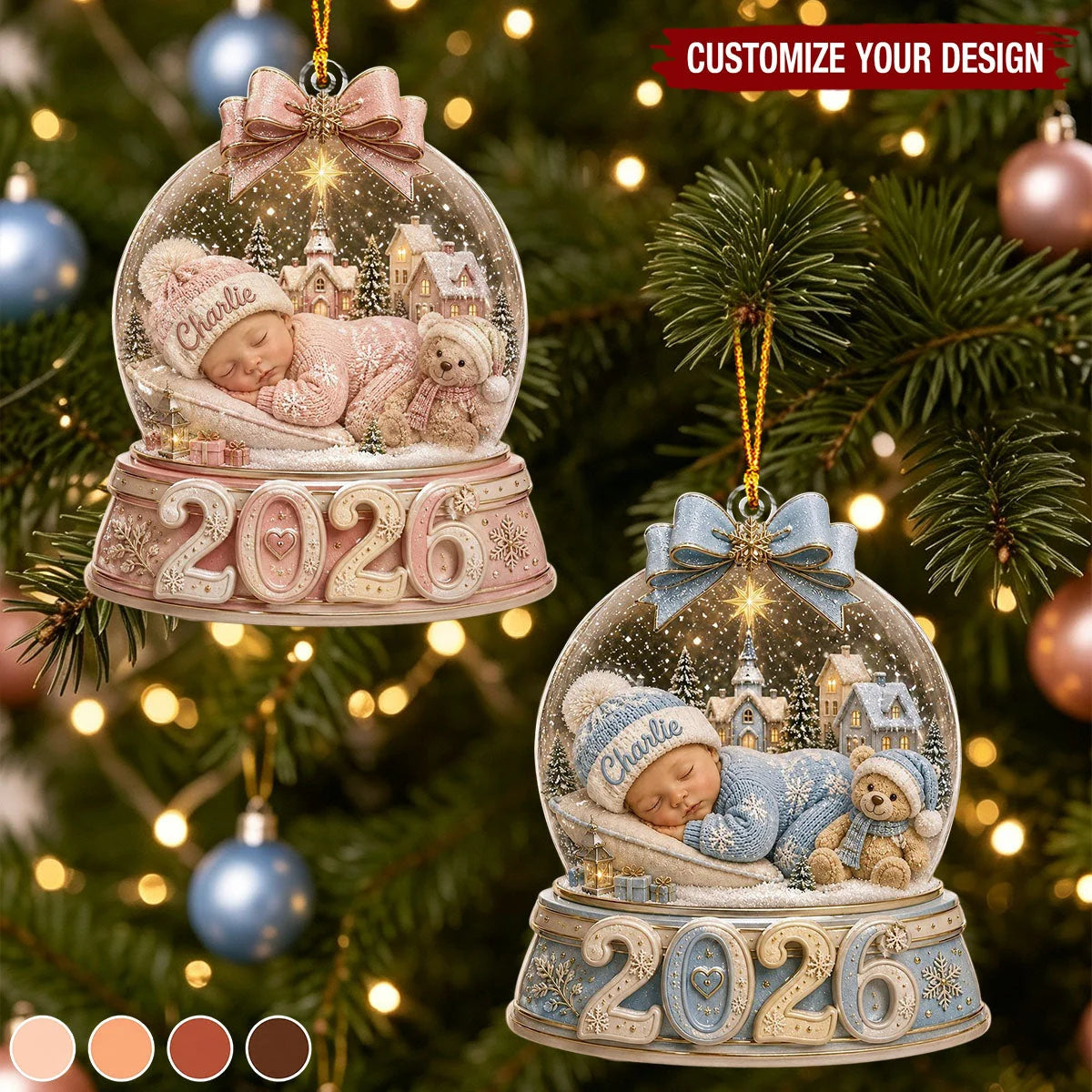 Baby First Christmas 2026 Personalized Acrylic Ornament - Snow Globe Keepsake Gift for New Parents
