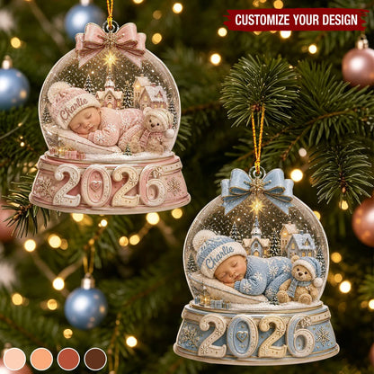 Baby First Christmas 2026 Personalized Acrylic Ornament - Snow Globe Keepsake Gift for New Parents