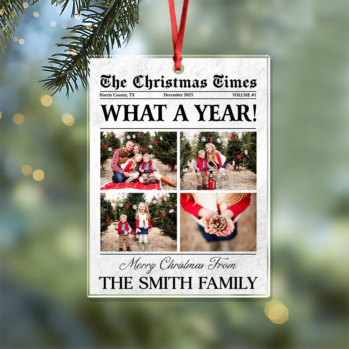 "What A Year!" Personalized Photo Acrylic Ornament - Custom Christmas Holiday Gift for Family
