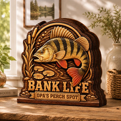 Bank Life Perch Fishing Personalized Wooden Block - Custom Gift for Anglers