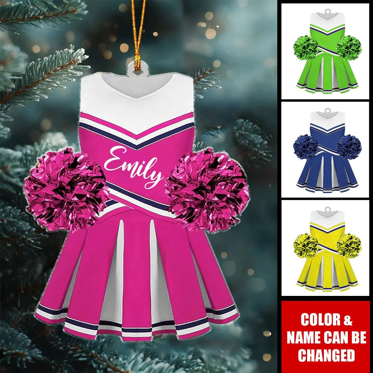 Custom Cheer Pom Pom Uniform Acrylic Ornament - Personalized Cheerleader Gift for Daughter