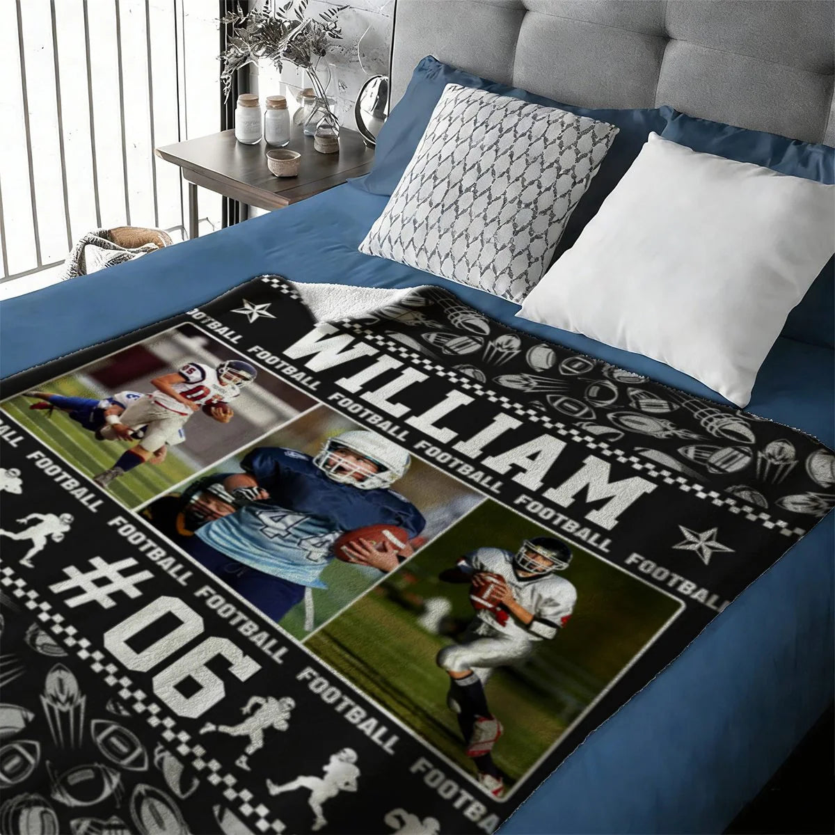 Custom Football Photo Blanket - Personalized Player Name Number Throw for Son