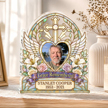 Grace Remembered Custom Photo Acrylic Plaque - Personalized Memorial Keepsake Gift for Family