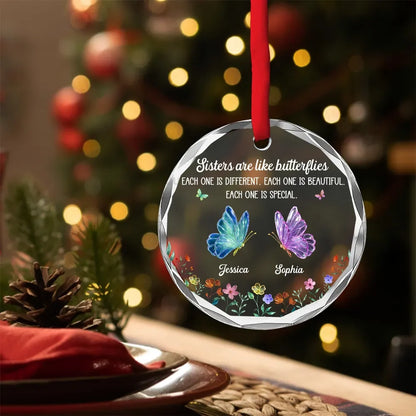 Sisters Are Like Butterflies Personalized Glass Ornament - Custom Sister Christmas Gift and Keepsake for Best Friends