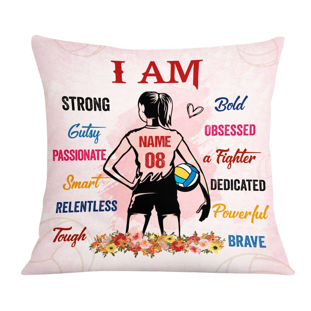 "I Am Strong Bold Fighter" Custom Volleyball Throw Pillow - Custom Gift for Players