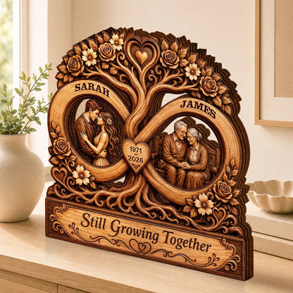 Still Growing Together Infinity Tree Personalized Wooden Block - Custom Couple Anniversary Gift Keepsake