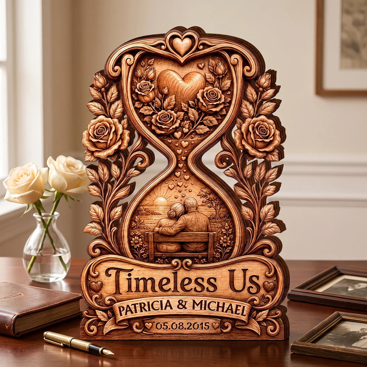 "Timeless Us" Personalized Wooden Block - Custom Couples Anniversary Keepsake Gift
