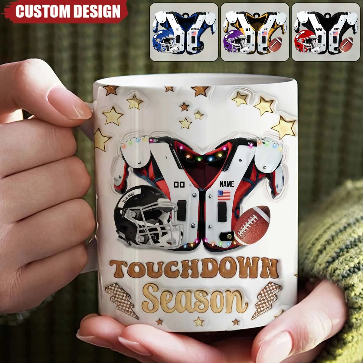 Touchdown Season Personalized Football Mug - Custom Name Jersey Coffee Mug for Fans