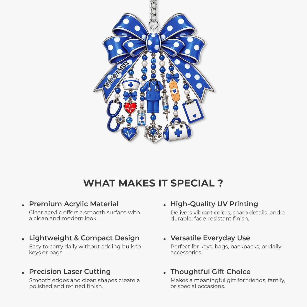 Personalized Nurse & Doctor Bow Acrylic Keychain - Custom Medical RN Name Gift Charm