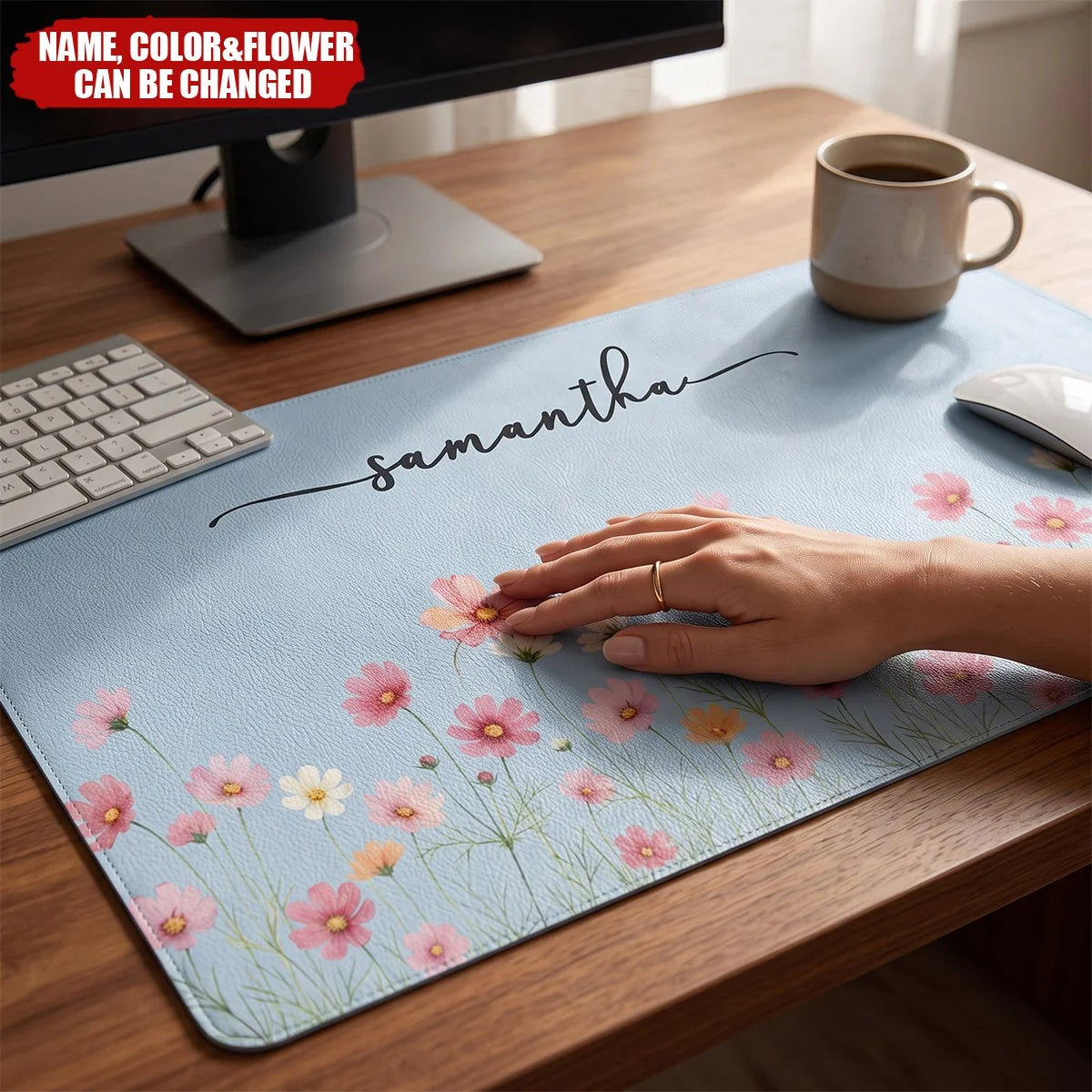 Custom Birth Flower Desk Mat - Personalized Name Mouse Pad for Teacher & Coworker