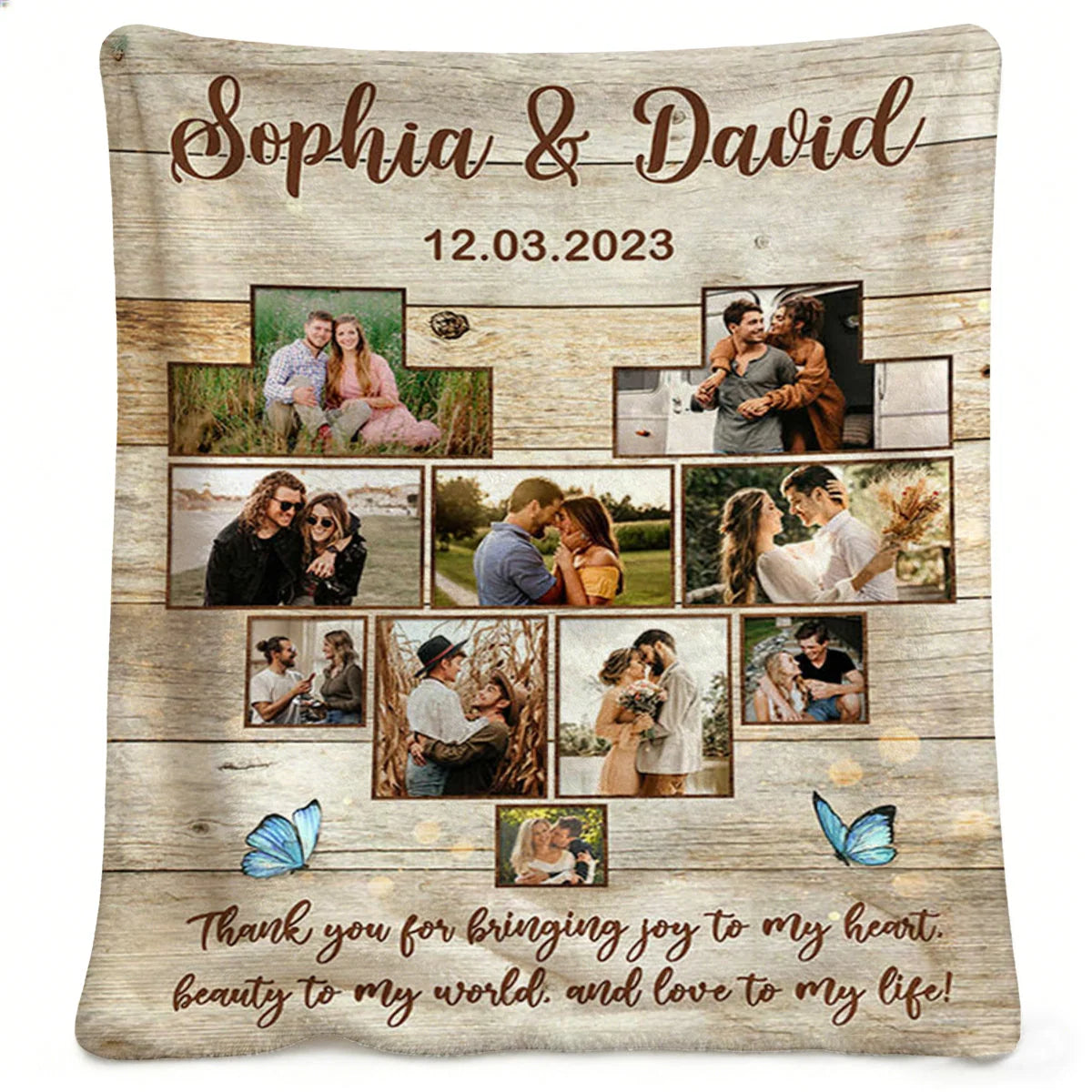 "Thank You for Bringing Joy to My Heart" Custom Photo Blanket - Personalized Anniversary Keepsake for Couples