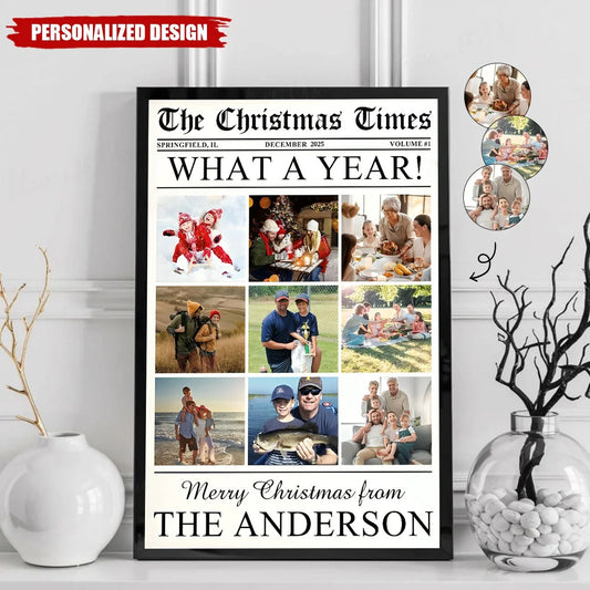 "What A Year" Personalized Family Photo Christmas Canvas / Poster - Custom Holiday Keepsake