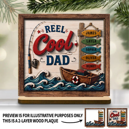 Personalized fishing gift for dad wood plaque with custom kids name fish tokens on a wooden base image 7