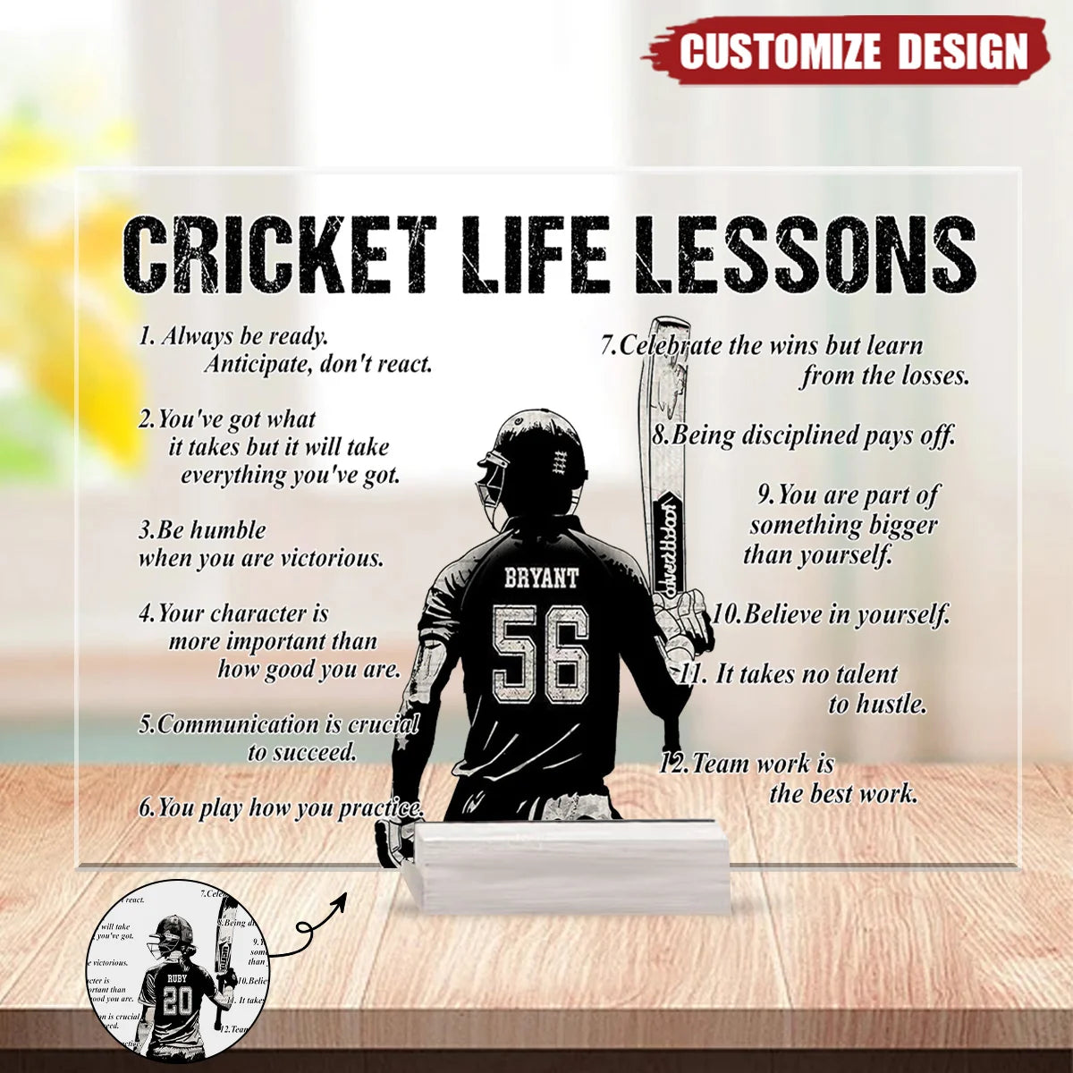 Cricket Life Lessons Personalized Acrylic Plaque - Custom Sports Keepsake Gift for Player
