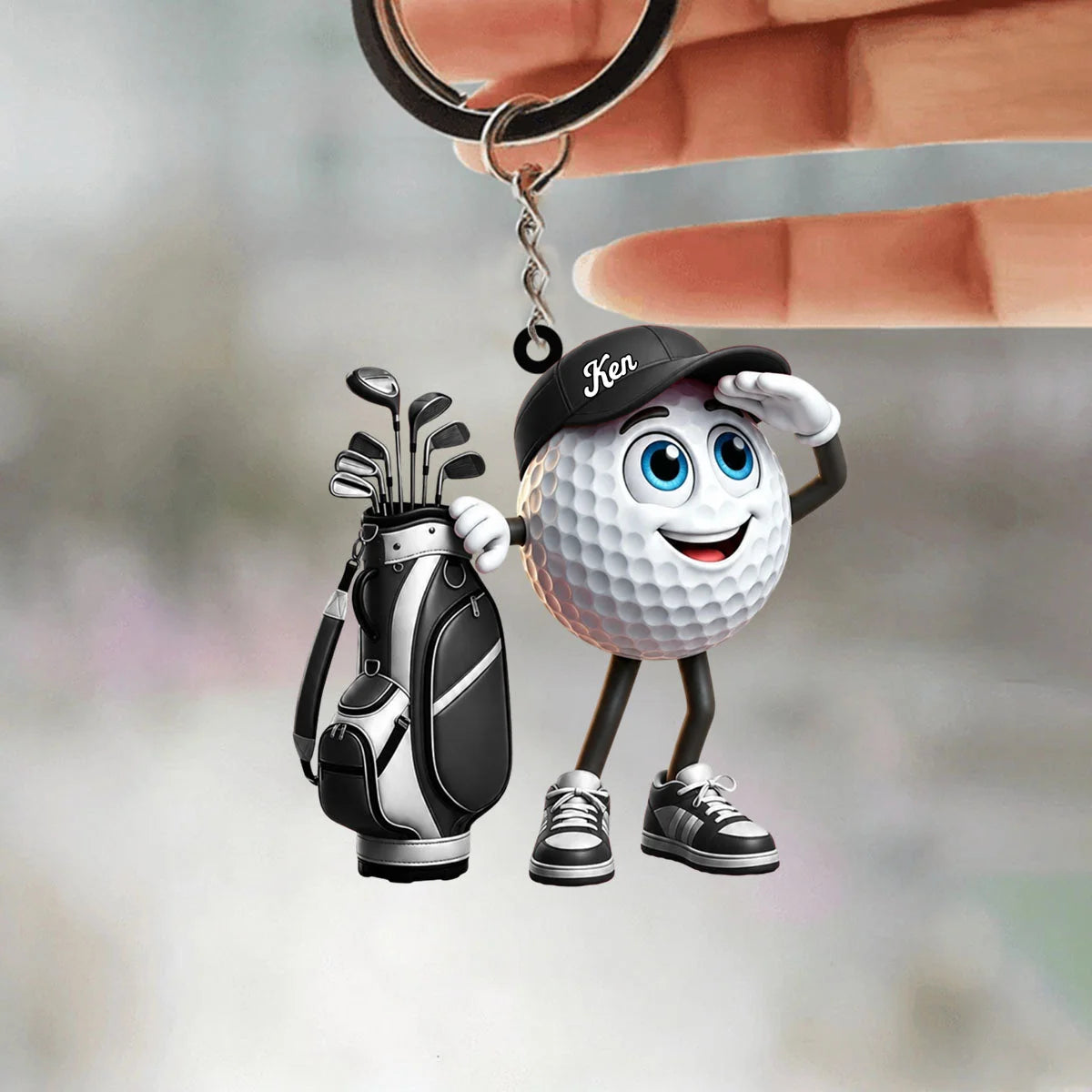 Personalized golf buddy keychain with custom name on hat, cute golf ball mascot gift for golfers image 7