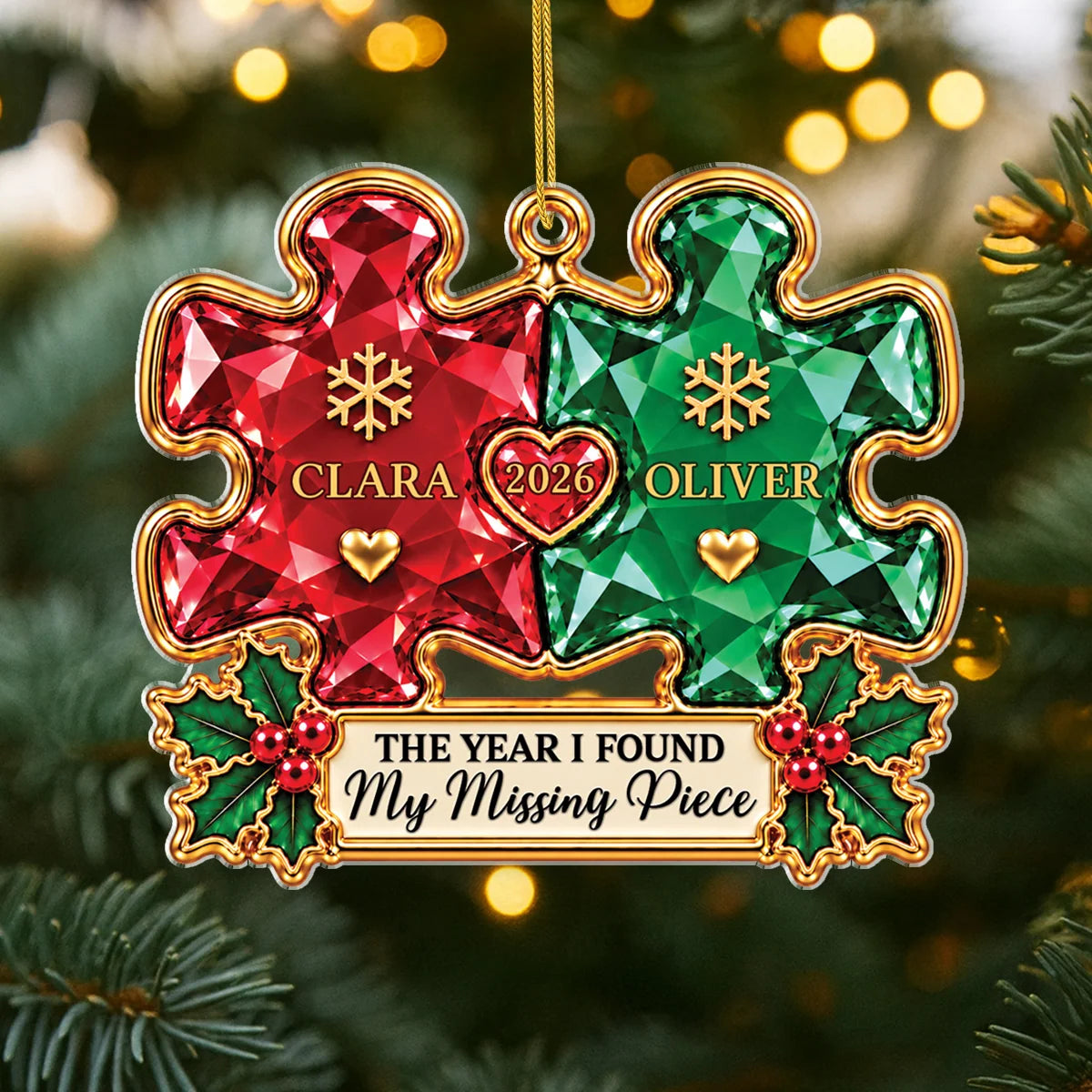 "The Year I Found My Missing Piece" Custom Couple Acrylic Ornament - Christmas Keepsake