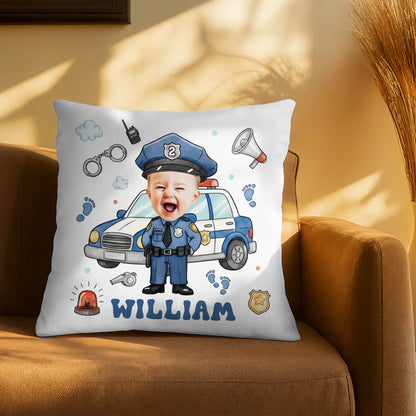 Celebrate Your Little Hero Personalized Kids Police Officer Photo Pillow - Custom Gift Decor