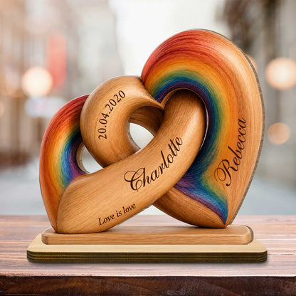 Custom Lgbtq Rainbow Heart Wooden Plaque for Couples with personalized design details for meaningful gifting image 6
