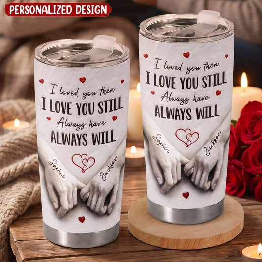 Custom Couple Holding Hands Tumbler for Couples with personalized design details for meaningful gifting