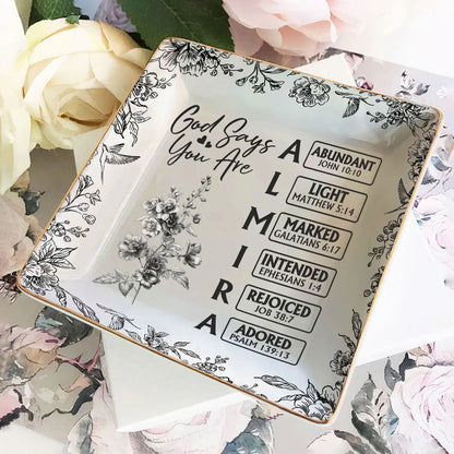 Custom Christian Name Ring Dish personalization view for Mom