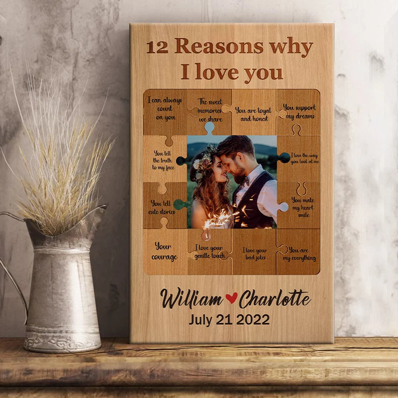 "12 Reasons Why I Love You" Personalized Photo Canvas / Poster - Romantic Anniversary Gift for Couple