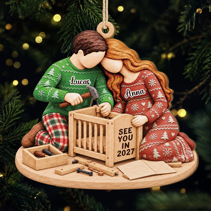 See You In 2027 Personalized Wooden Ornament for Expecting Couples - Custom Pregnancy Keepsake