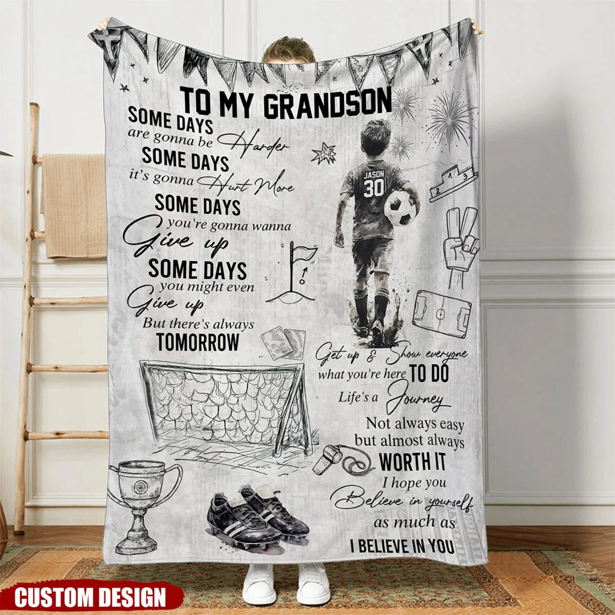 Personalized Soccer Blanket For Boys personalization view for Son/Grandson
