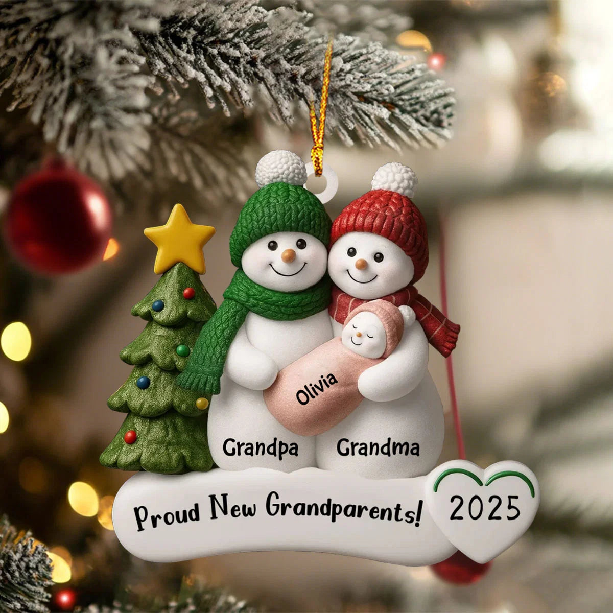 Proud New Grandparents Personalized Acrylic Ornament - Custom Snowman Keepsake Gift for Nana & Papa