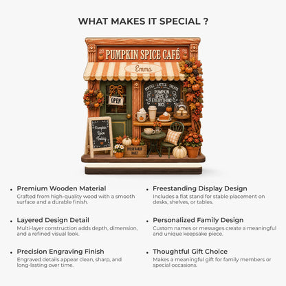 “Pumpkin Spice Cafe” Custom Wooden Plaque - Personalized Fall Decor Gift for Coffee Lover