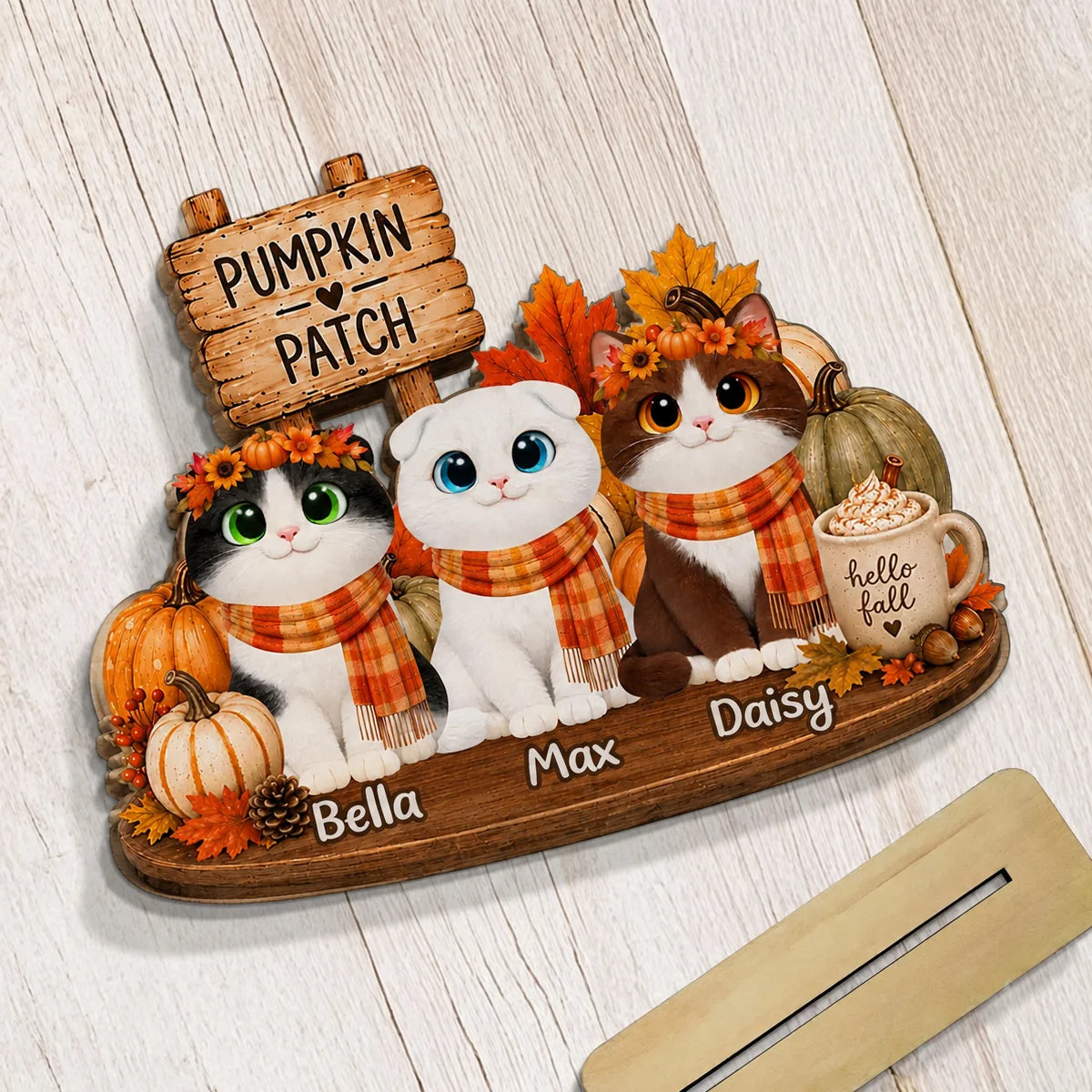 Fall Pumpkin Patch Personalized Cat Wooden Plaque - Custom Autumn Decor Gift for Cat Lovers