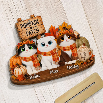 Fall Pumpkin Patch Personalized Cat Wooden Plaque - Custom Autumn Decor Gift for Cat Lovers
