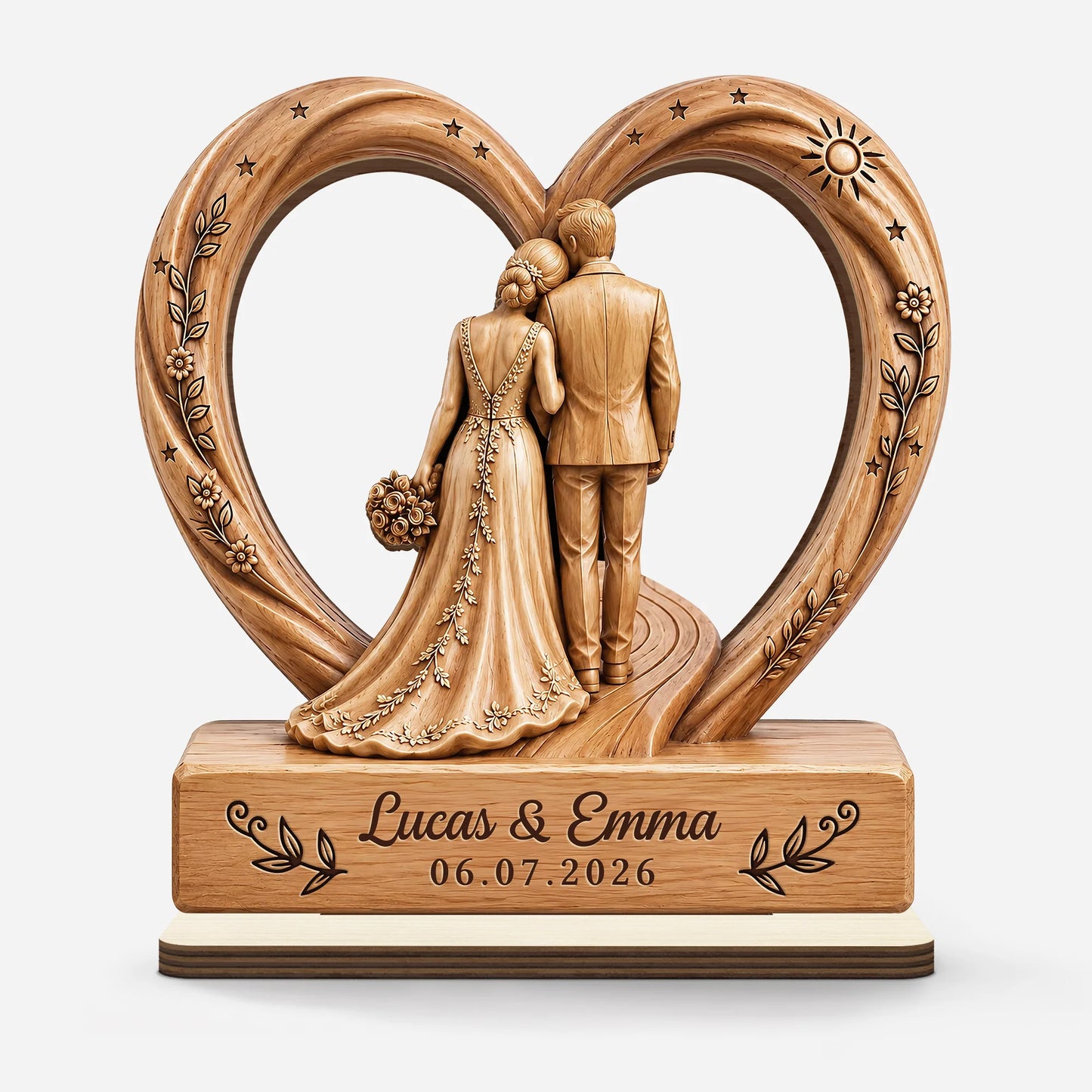 Custom Wedding Couple Heart Wooden Plaque - Personalized Anniversary Keepsake