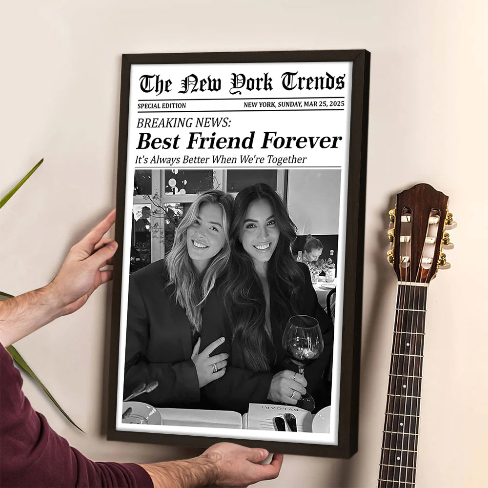 Custom best friends photo gift as a personalized newspaper photo poster for bestie birthday wall art image 8