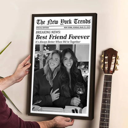 Custom best friends photo gift as a personalized newspaper photo poster for bestie birthday wall art image 8