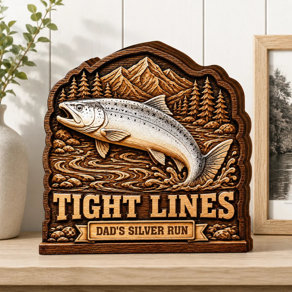Tight Lines Personalized Wooden Fish Block - Custom Fishing Gift for Anglers