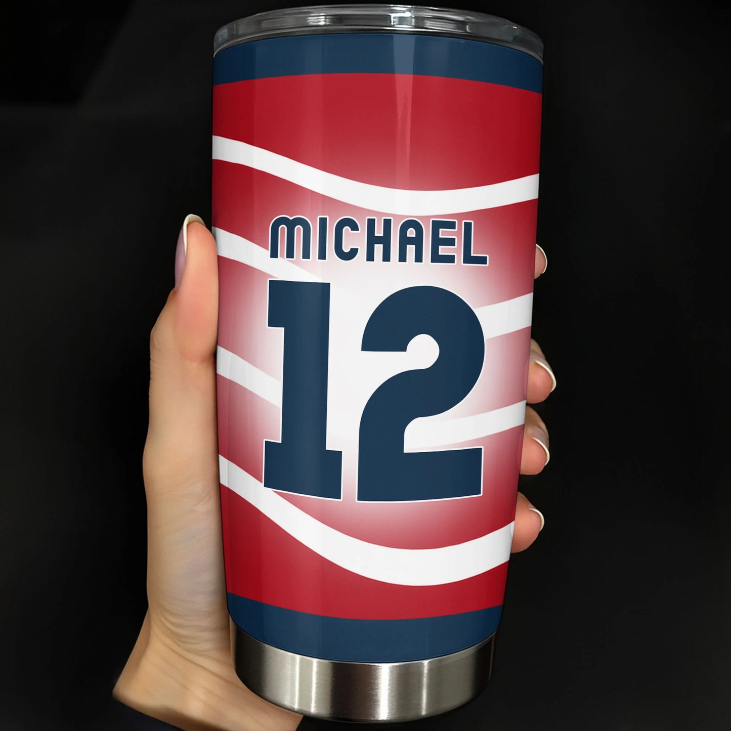 Personalized soccer jersey tumbler with custom name and number design - 20oz stainless steel sports gift