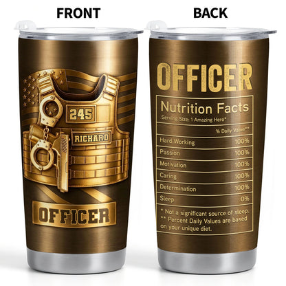 Personalized police officer tumbler with tactical vest and nutrition facts chart - custom gift for law enforcement image 9