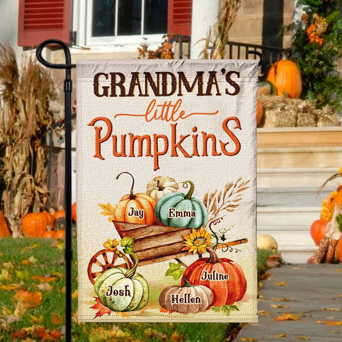 "Grandma's Little Pumpkins" Personalized Garden Flag - Custom Fall Decor for Grandma
