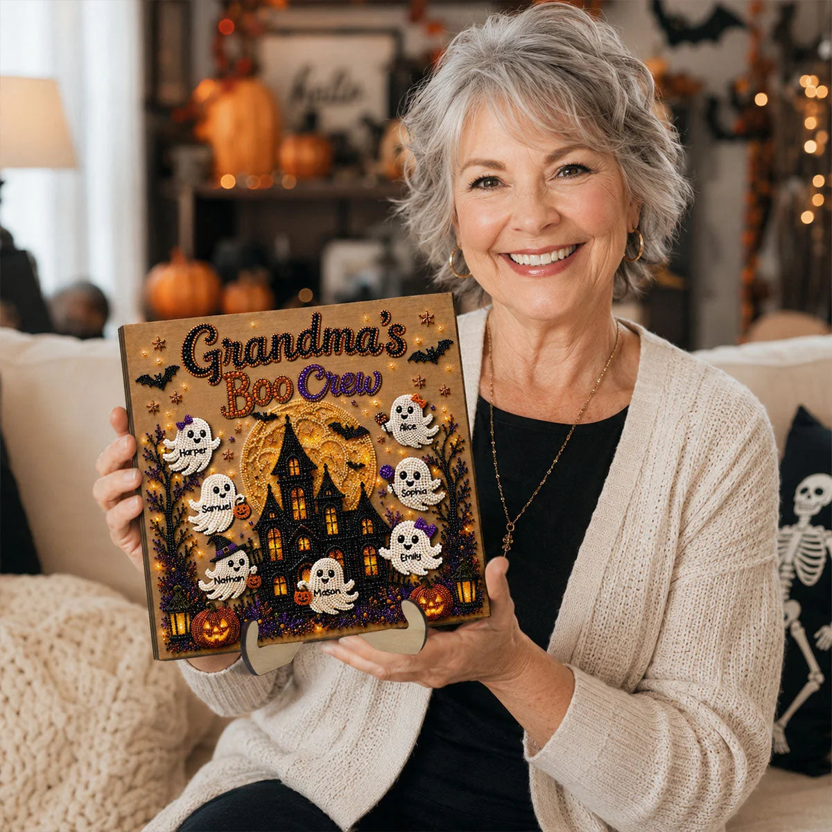 Grandma's Boo Crew Personalized Wooden Plaque - Custom Halloween Haunted House Gift for Grandma