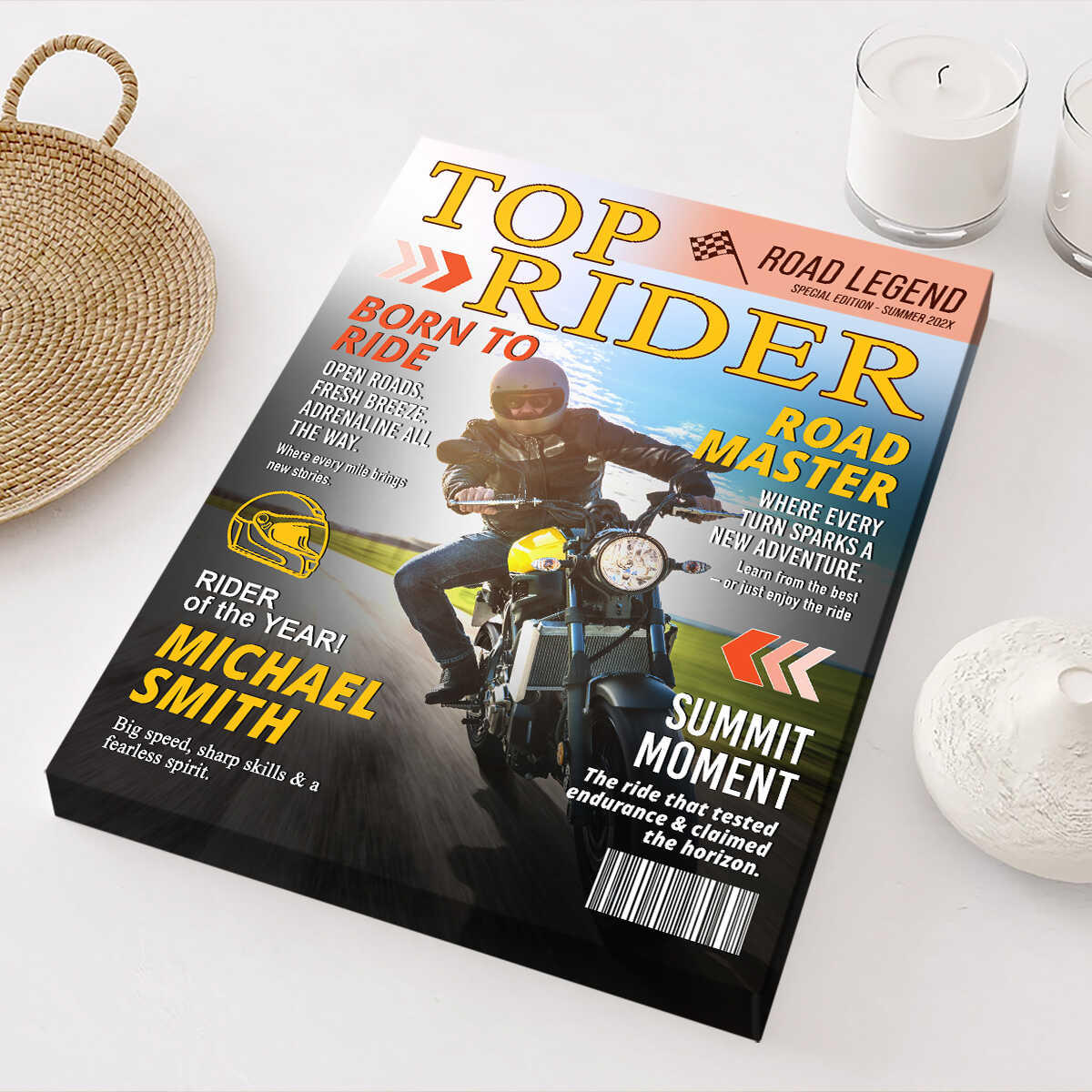 Custom Motorcycle Magazine Canvas personalization view for Dad