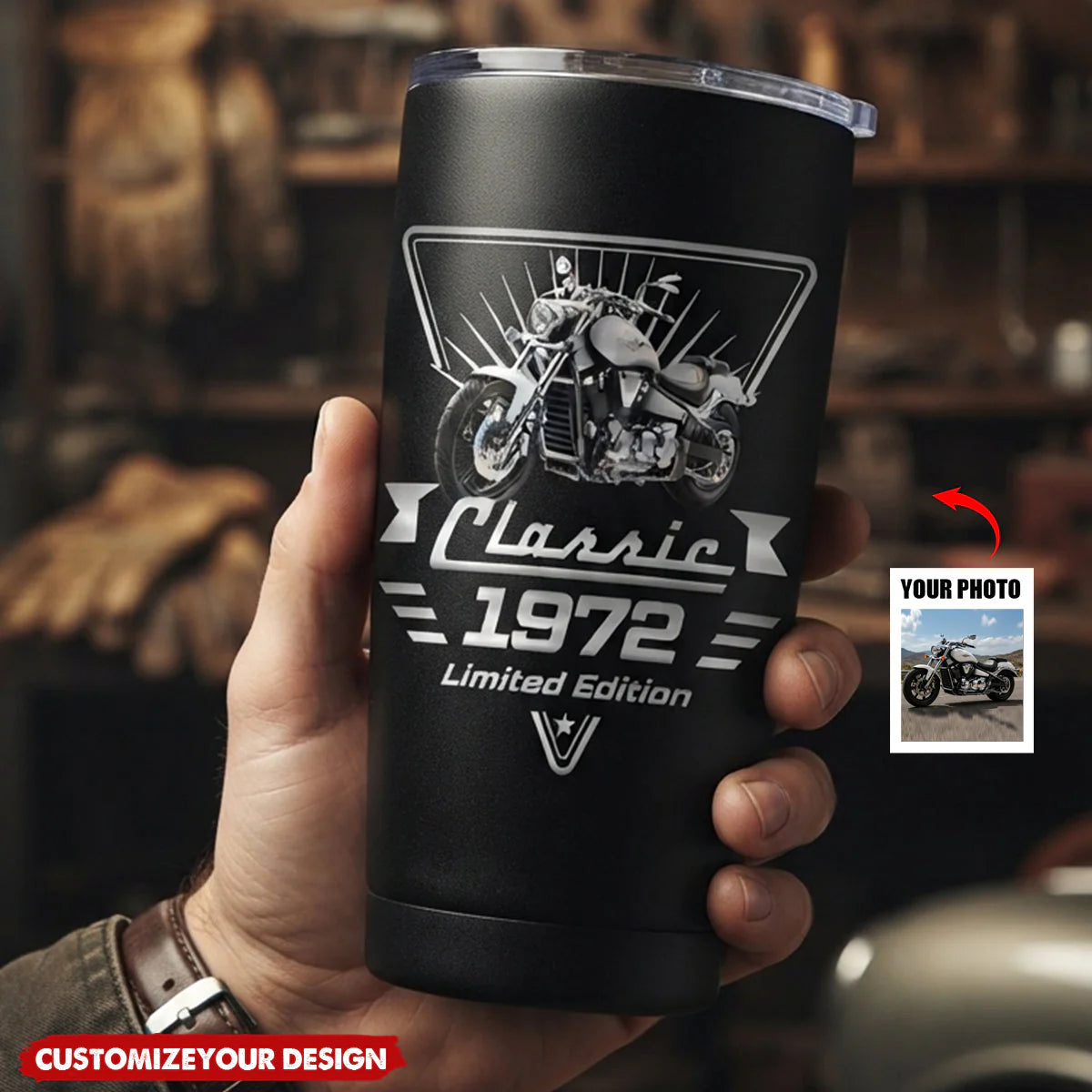 Custom Photo Classic Car Tumbler personalization view for Dad